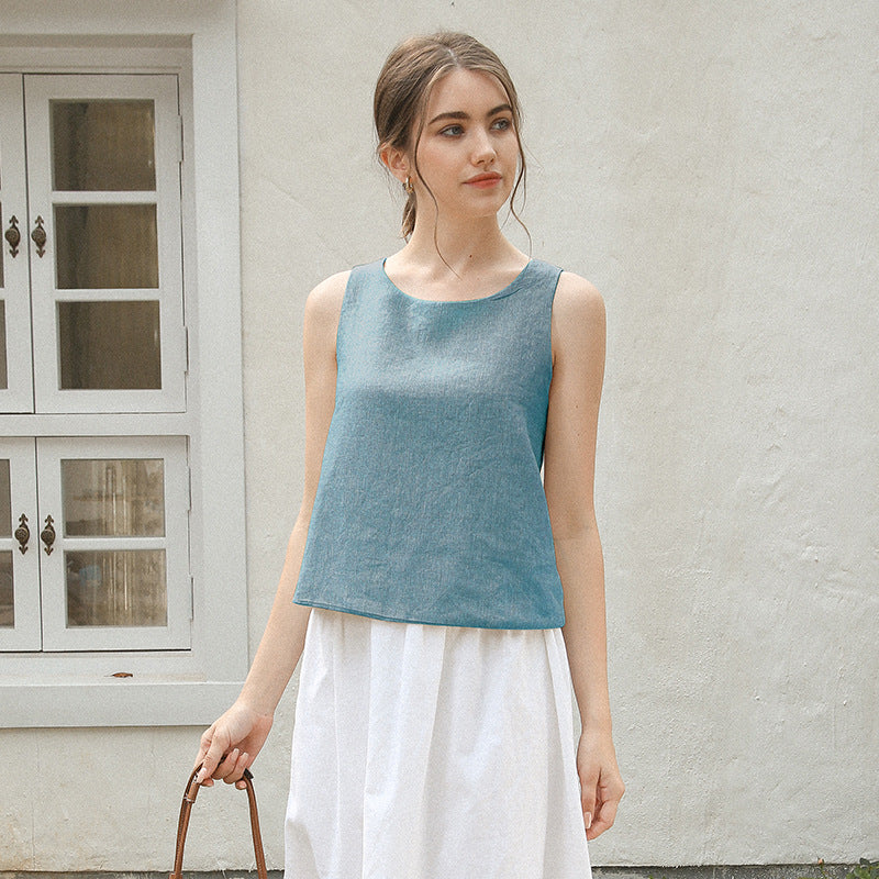 Linen Vest Versatile Back Cross Slimming Top