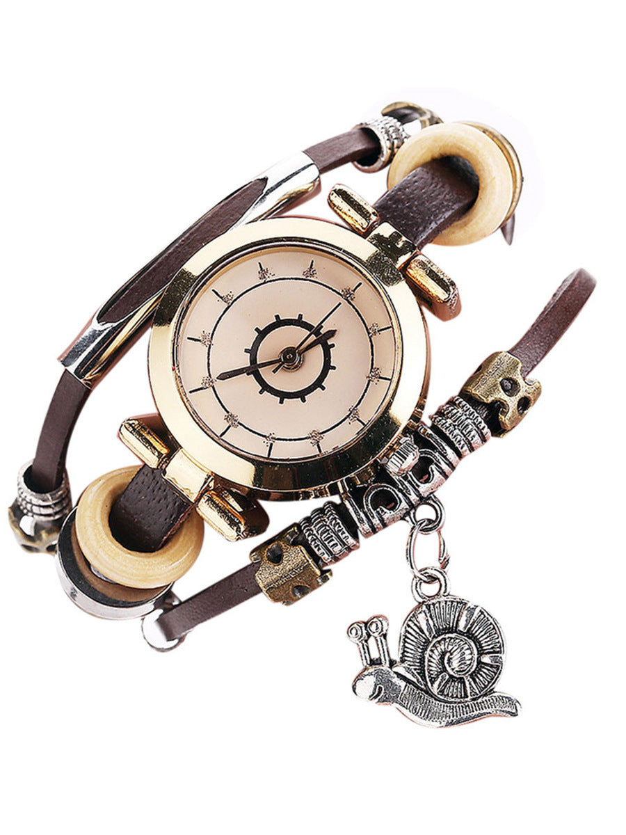 Damen Vintage Armbanduhr Wickelleder Uhr Schneckenanhänger