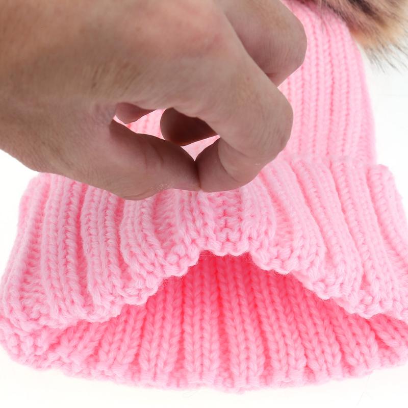 Parent-child Caps Cute Infant Baby Pompon Winter Hat Double Fur Ball Hat Mother Kids Warm Knitted Hat Newborn Beanie Cap