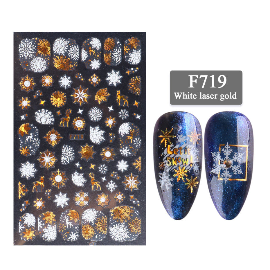 New Nail Stickers 3D Christmas Series Two-color Golden Laser Snowflake Thin Stickers Nail Art Design Nail Art Stickers