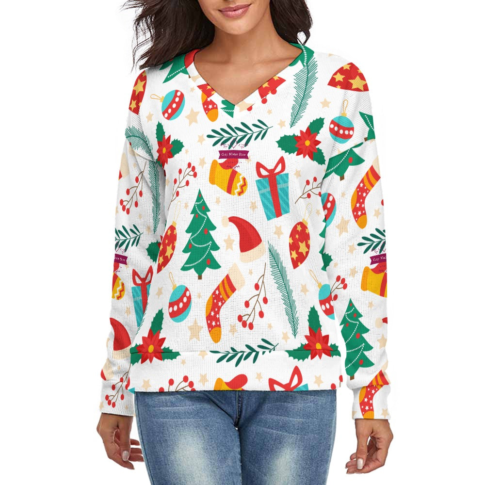 CWS Cozy Sweaters Women's V-Neck Christmas Style Long Sleeve Sweater by Cozy Winter Store