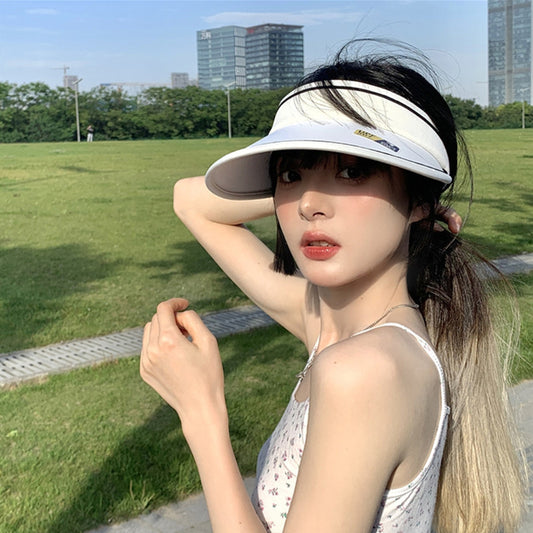 Women Summer Anti-Uv Sun Hat Wide Brim Beach Empty Top Visor Hats Adjustable Plastic Pvc Sunscreen Cap Female Outdoor Spor Cap