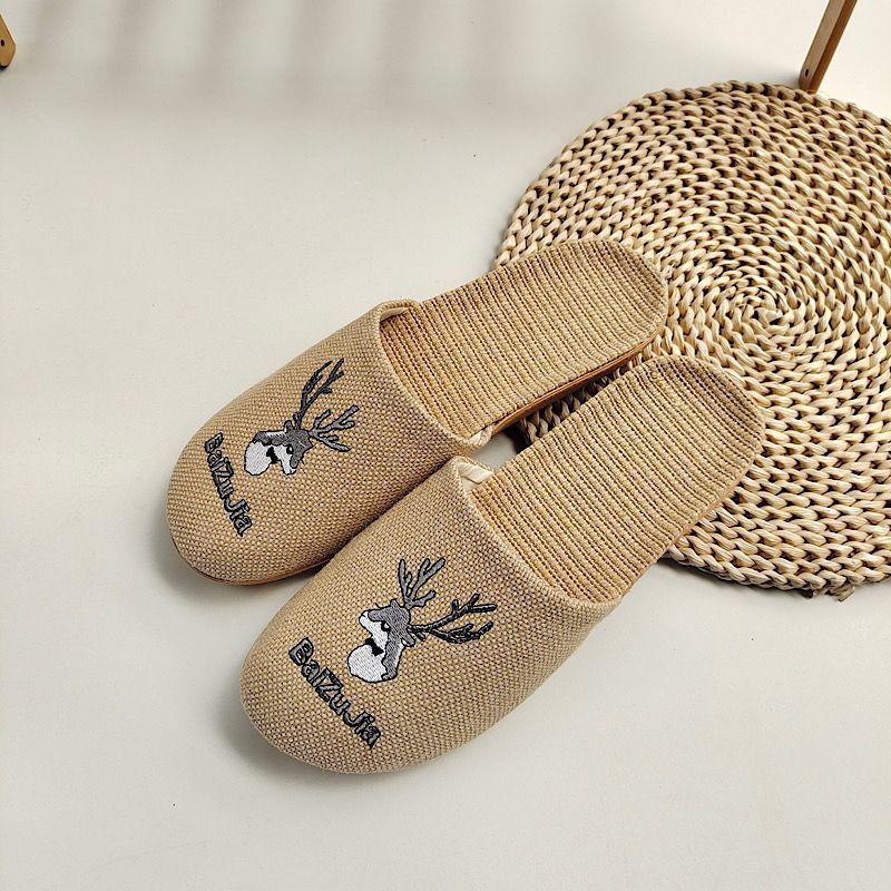 Japanese Embroidered Linen Slippers In Summer