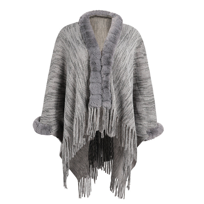 Ladies Fringed Cloak Shawl Sweater Coat