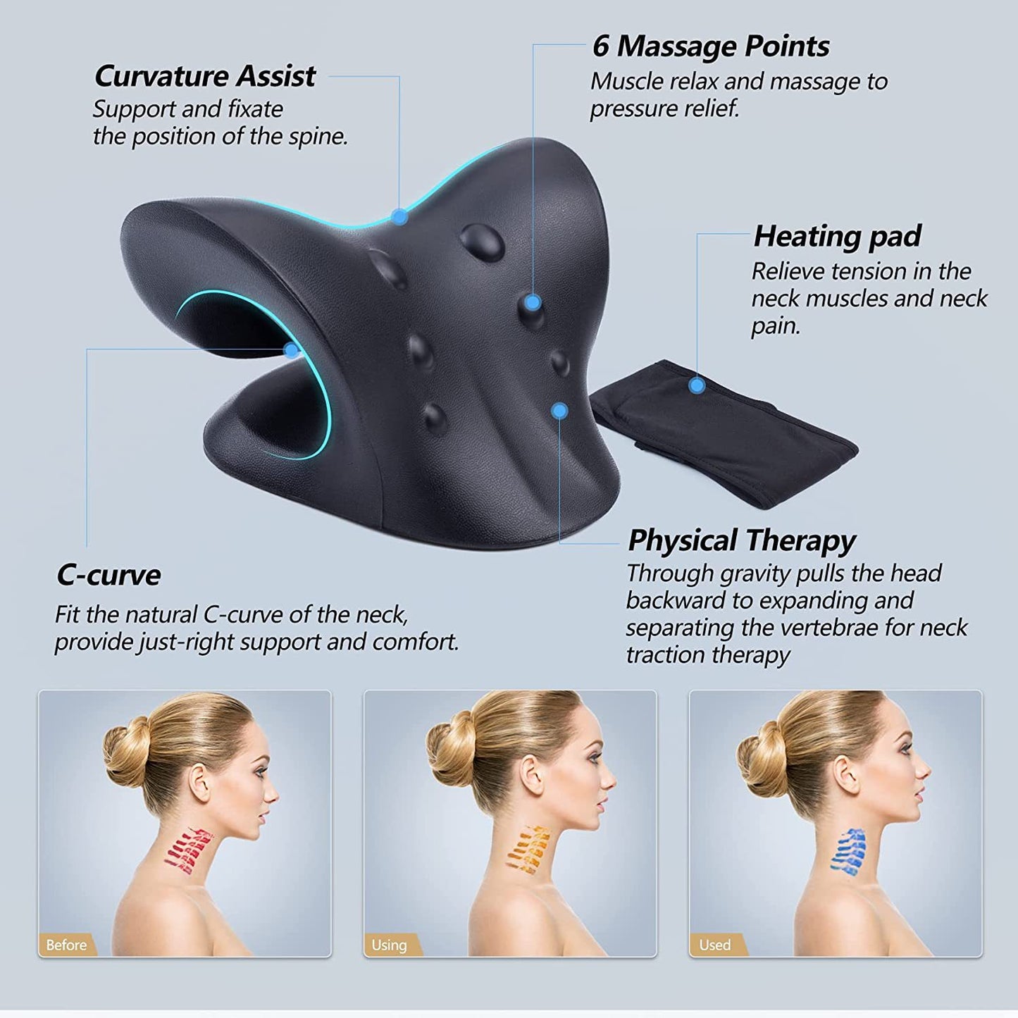 Pu Neck Massager Traction Massage Pillow Heating Tape