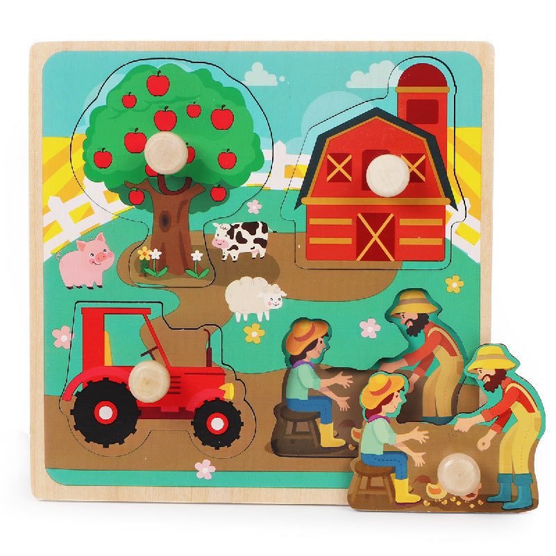 Wooden Children's Dowel Pin Hand Holding Puzzle Board Toys