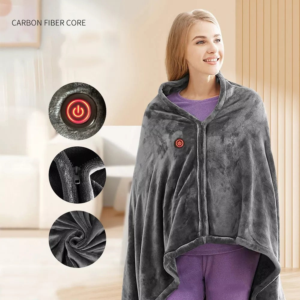 Electric Outer Shawl Blanket Coral Velvet Warm Wrap Cape Cloak USB Charging Heating Blanket Cold Insulation Blanket