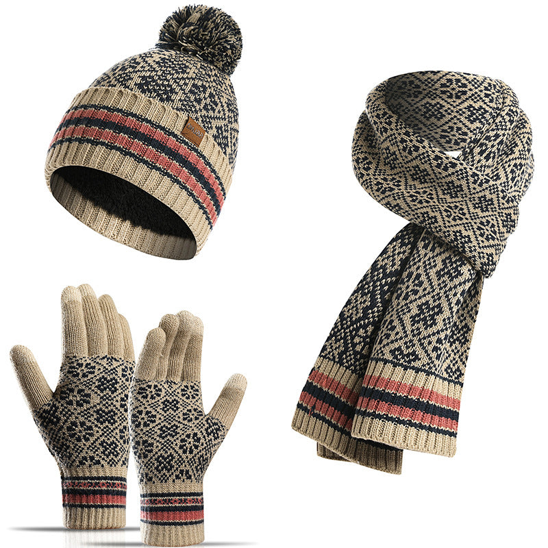 Winter Neuer Strickschal Warme Wollmütze Schal Handschuhe 3 Stück 