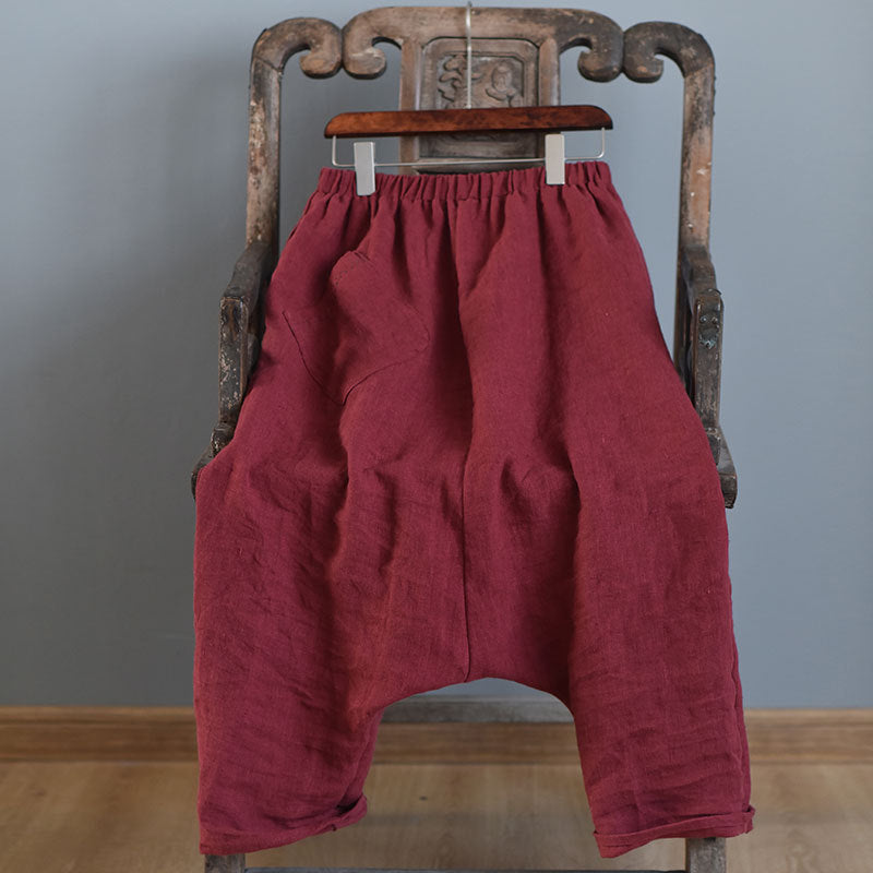 Spring and Autumn Literary Retro Harem Pants with Hanging Crotch Design