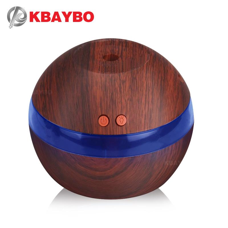 KBAYBO USB-Ultraschall-Luftbefeuchter, 290 ml, Aroma-Diffusor, Diffusor für ätherische Öle, Aromatherapie-Nebelhersteller mit LED-Licht, Holzmaserung