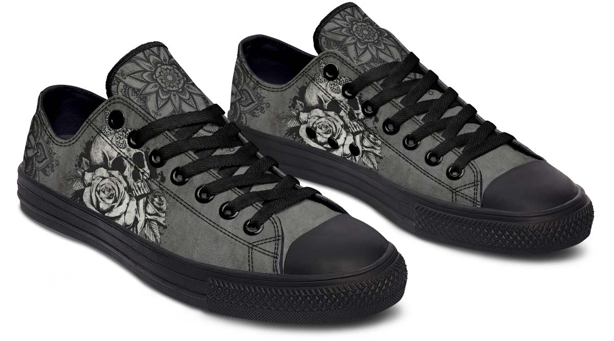 UrbanKicks Black Flower Fashion Printed Couple High Top Canvas Shoes