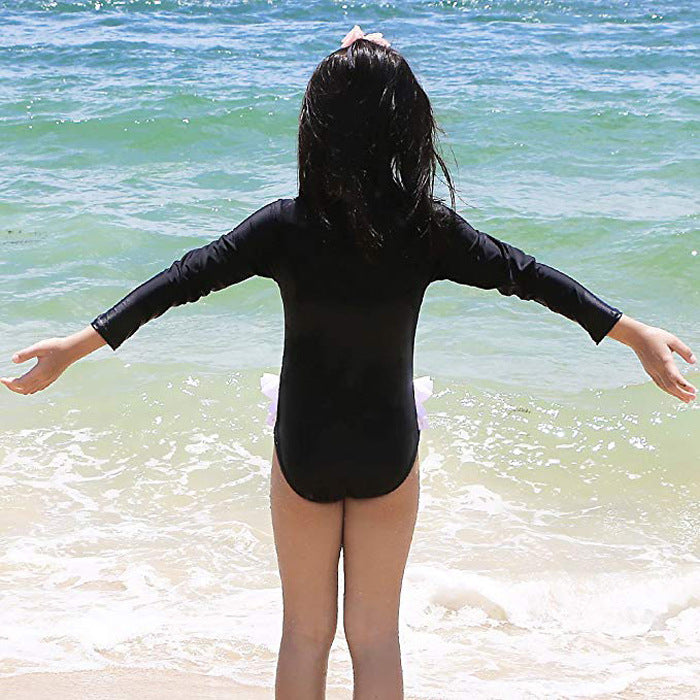 Girls' Swimsuit Swan Zipper Long Sleeves