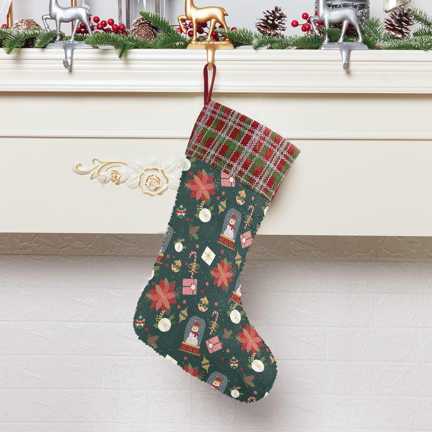 Sequin Christmas Stocking Front Printing(Made in Queen)