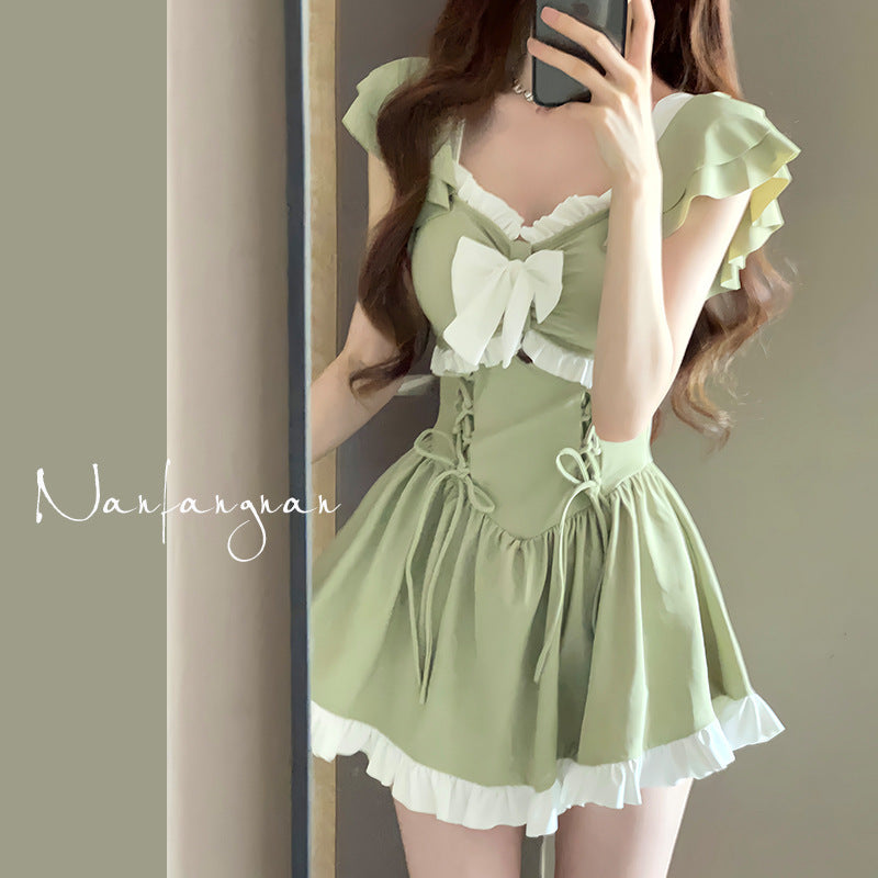 One-piece Summer New Conservative Belly-covering Sweet Avocado Skirt Boxer Swimsuit