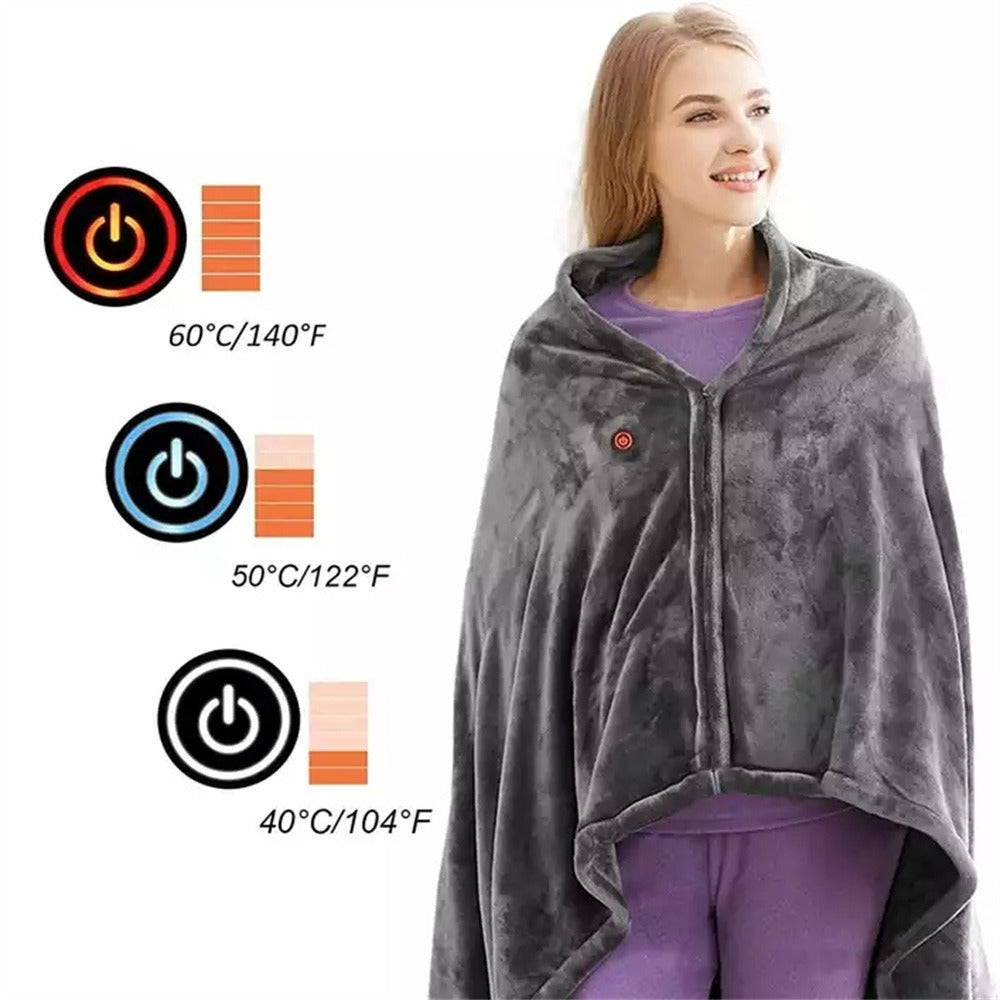 Electric Outer Shawl Blanket Coral Velvet Warm Wrap Cape Cloak USB Charging Heating Blanket Cold Insulation Blanket