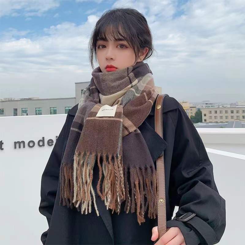 Scarf Female Autumn And Winter With a Hundred Plaid Thickened Student Couple Scarf Male Imitation Cashmere Warm Scarf