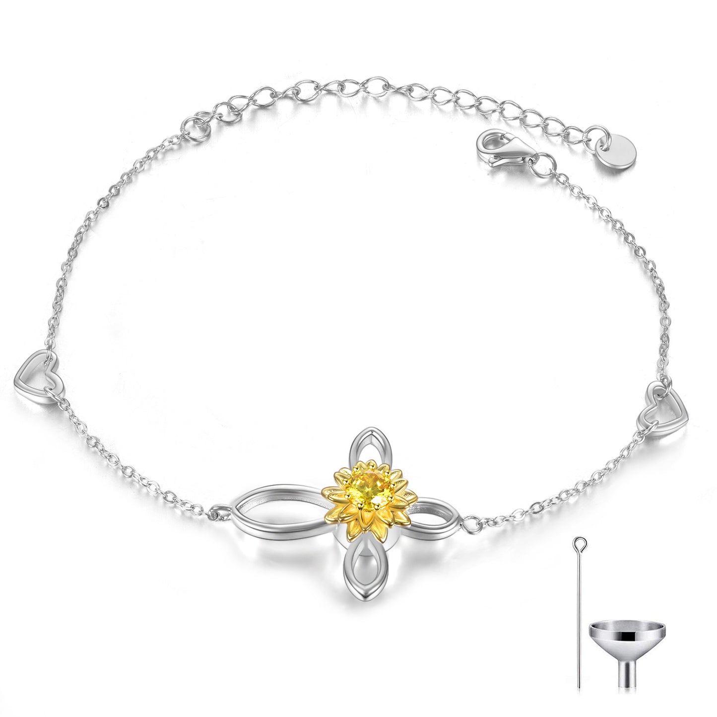 Urnenarmband aus 925er Sterlingsilber mit Sonnenblume als Ascheschmuck