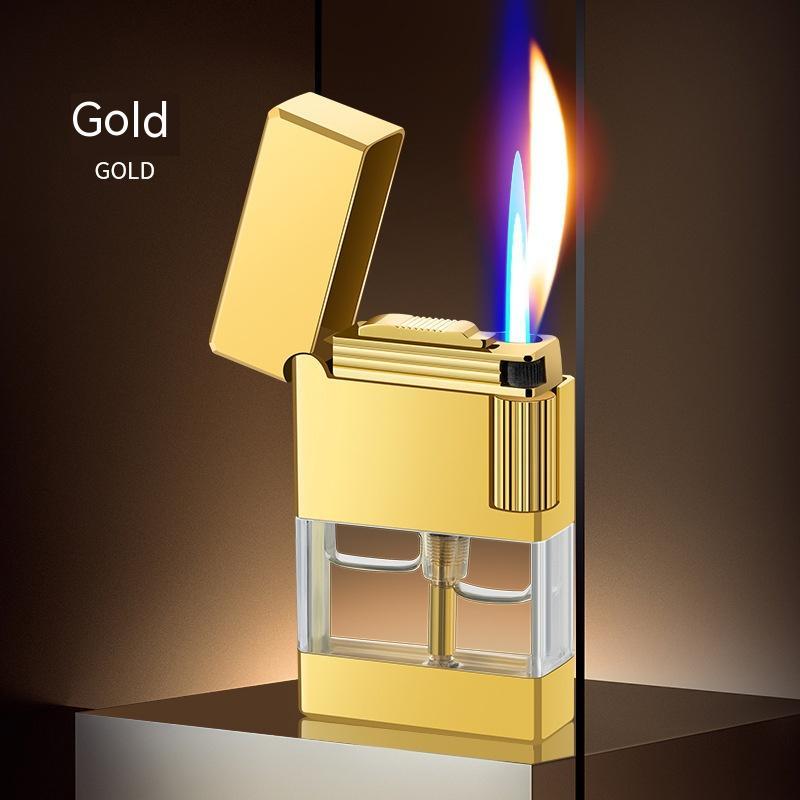 Langsheng Side Slide Straight Open Fire Double Flame Inflatable Transparent Gas Warehouse Lighter