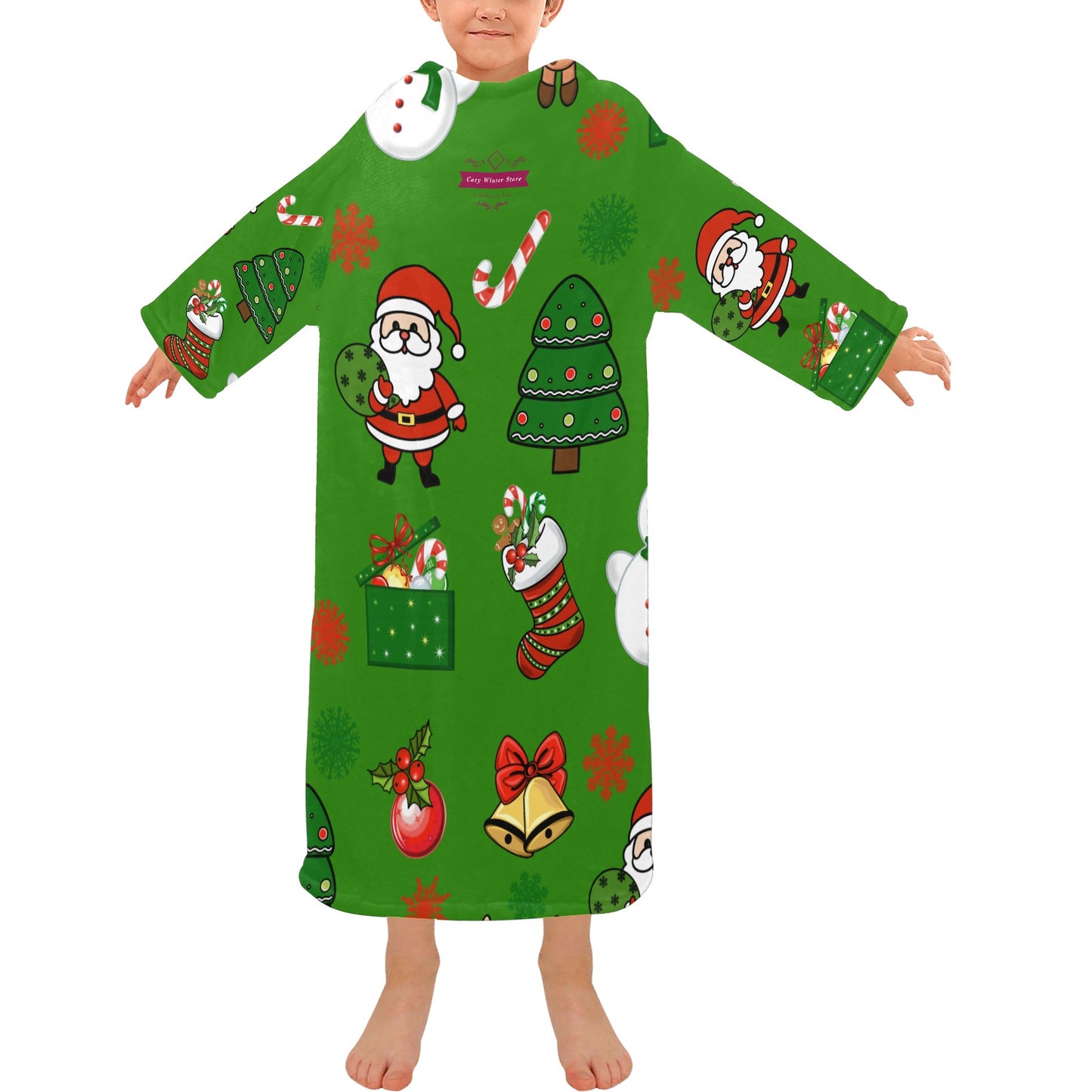 CWS Cozy Vibe Christmas Blanket Robe with Sleeves for Kids