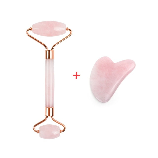 Rose Quartz Roller Slimming Face Massager Lifting Tool Natural Jade