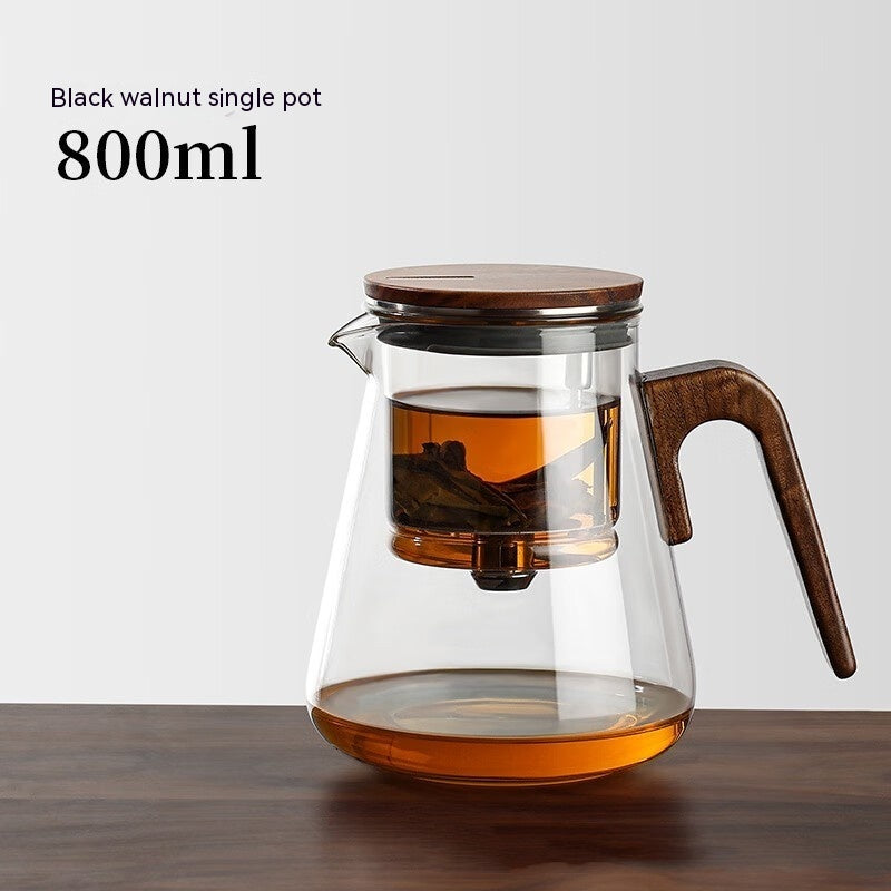 One-Click Filtering Walnut Full Glass Liner Teapot