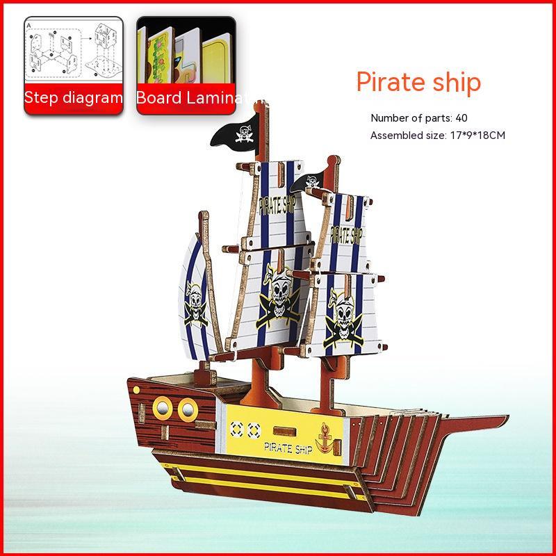 Wooden Pirate Ship Assembled Model Decorative Toys