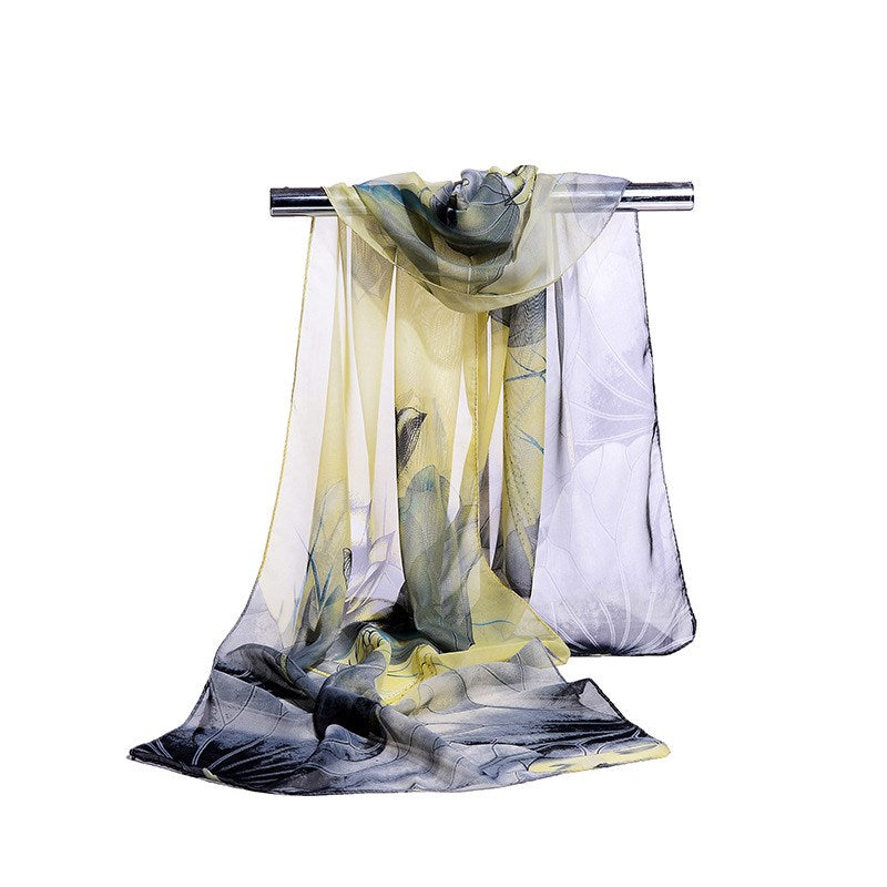 Women's Lotus Print Long Scarf Shawl