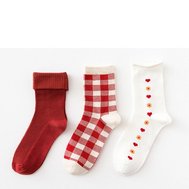 Whimsical Delights: Set aus drei bedruckten Baumwollsocken für Damen – verspielter Komfort für Ihren Alltagsstil