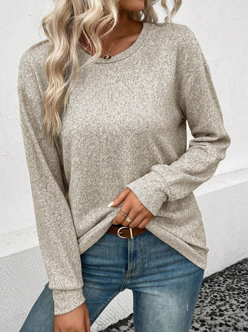 Casual Loose Solid Color Round Neck Sweater