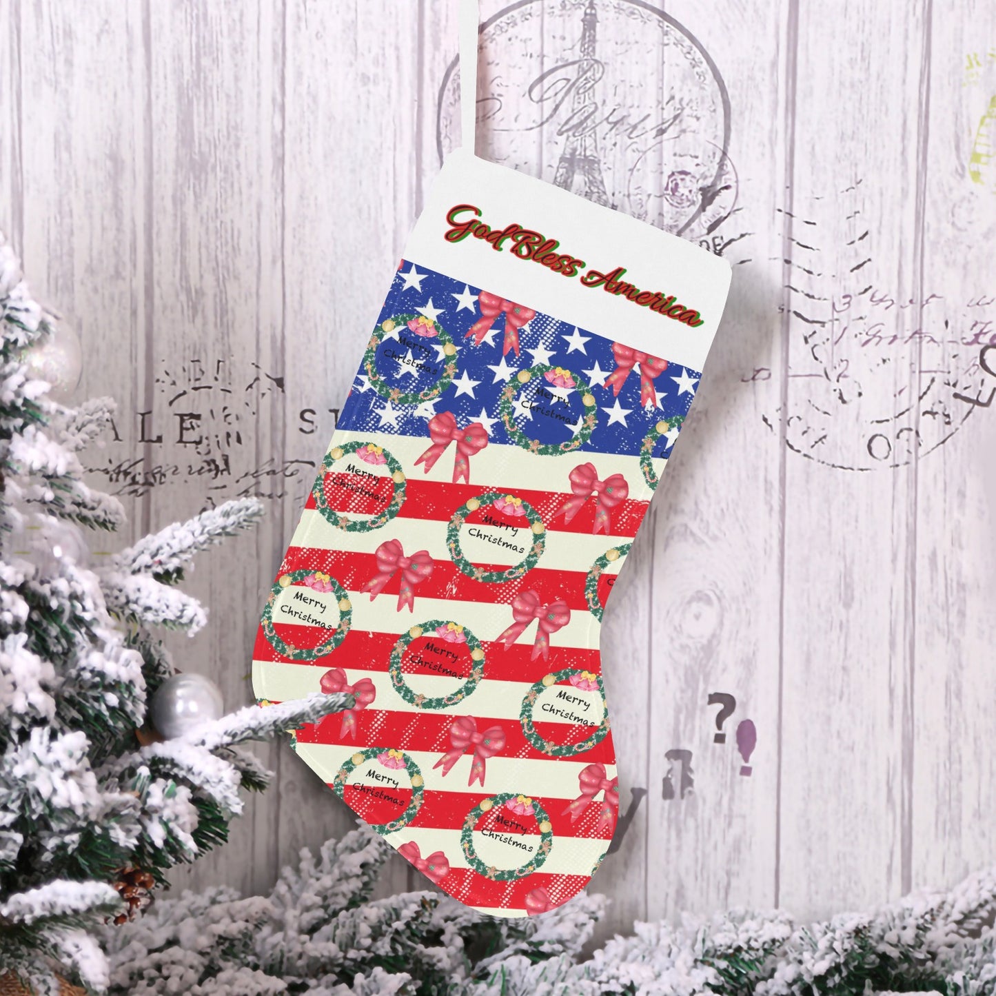 God Bless America Christmas Stocking (Made in Queen) By Cozy Winter Store