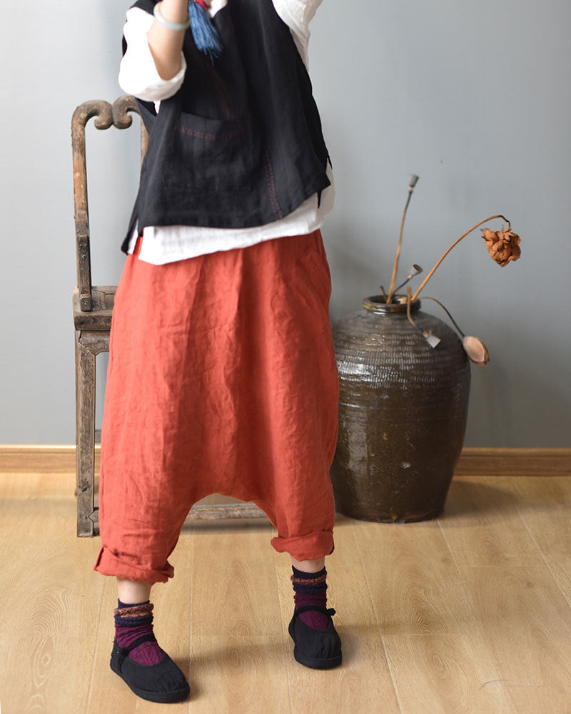 Spring and Autumn Literary Retro Harem Pants with Hanging Crotch Design