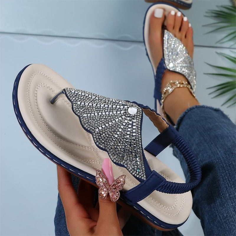 Geflochtene Flip-Flops für Damen mit Glas-Strass