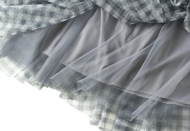 Women's Retro Contrast Color Check Tulle Skirt