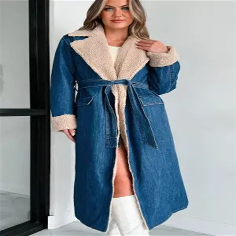 DenimLuxe: Jeans-Trenchcoat mit Schnürung und zwei Taschen für einen trendigen und schicken Look.