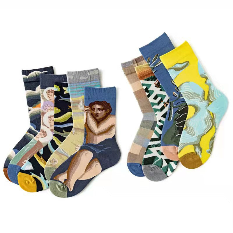 Trendy Mid-calf Artistic Illustration Socks