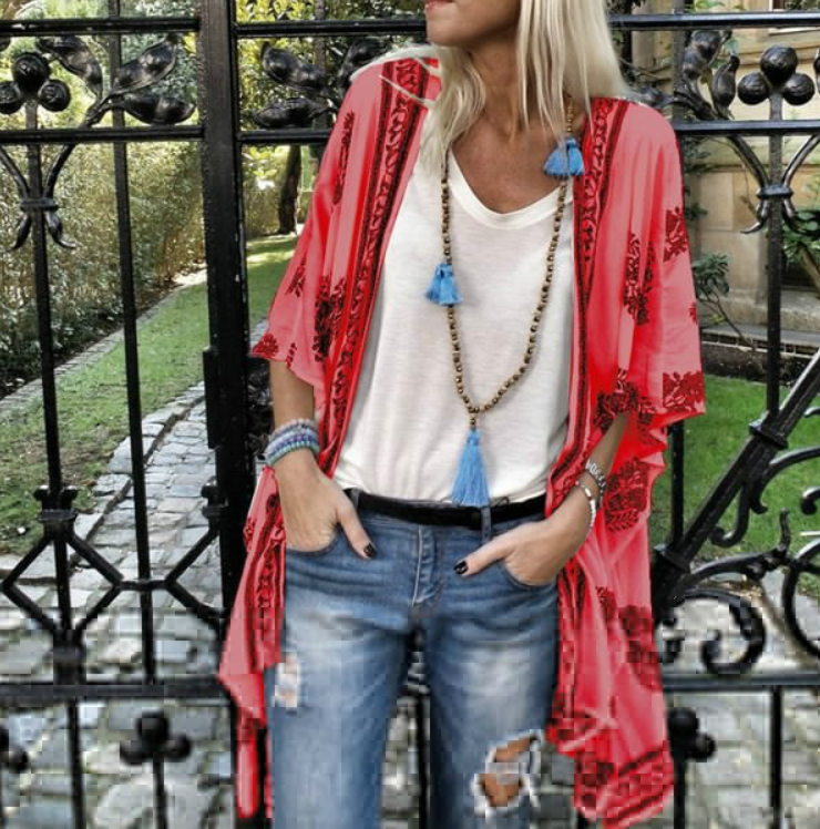 Printed Sleeve Mid-Length Cardigan Shirt