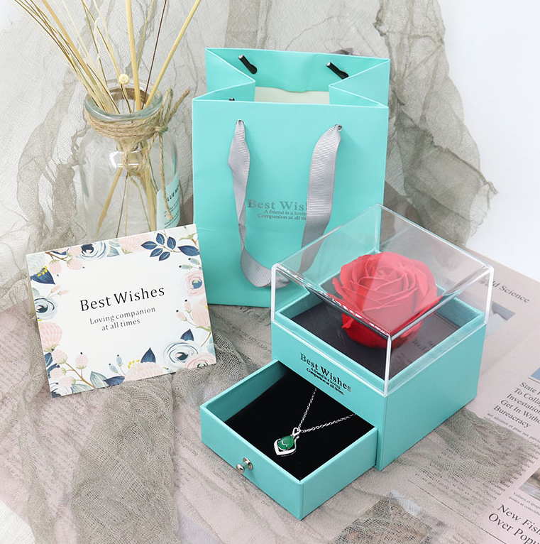 Ewige Blume Geschenkbox Ohrring Halskette Anhänger Box Paar Ringbox