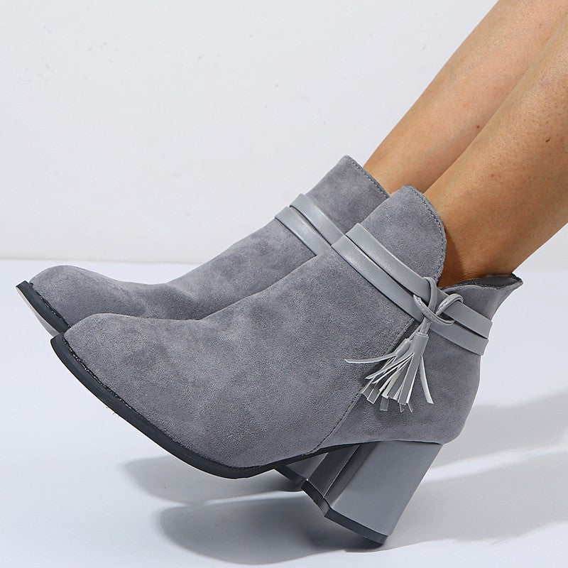 Round toe belt buckle low-top women's boots