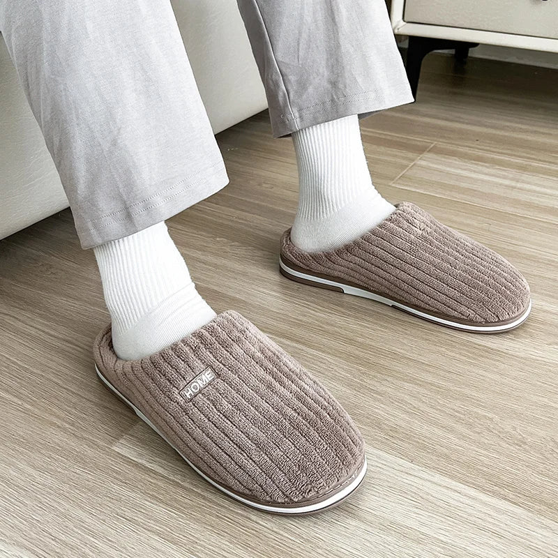 WarmEase: Solid color, simple cotton slippers for non-slip winter warmth. Perfect for households, indoors, couples, and women's comfort.