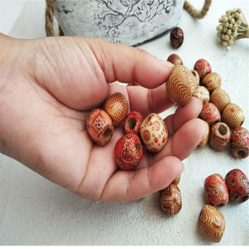 Vintage printed wooden beads