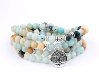 AliExpress Explosion 108 Natural Stone Rosary Bracelet Alloy 3D Lotus Life Tree Anklet Yoga Mala Necklace