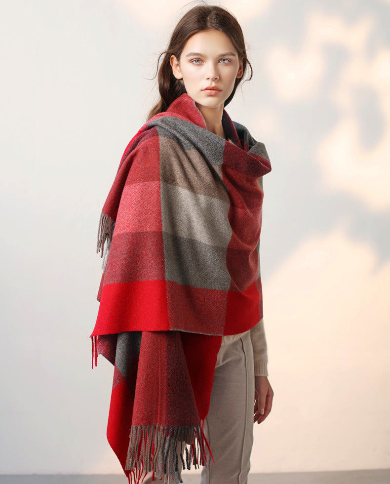 Cashmere warm plaid shawl