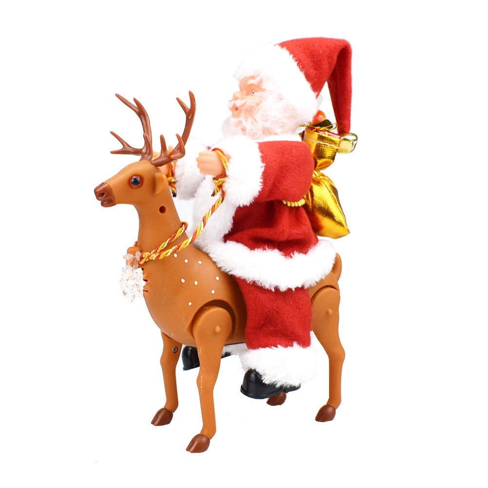 Riding Santa Claus Deer Electric Toy Doll with Music for Kids Kids Christmas Gifts Christmas Ornament Noel Home Decoration