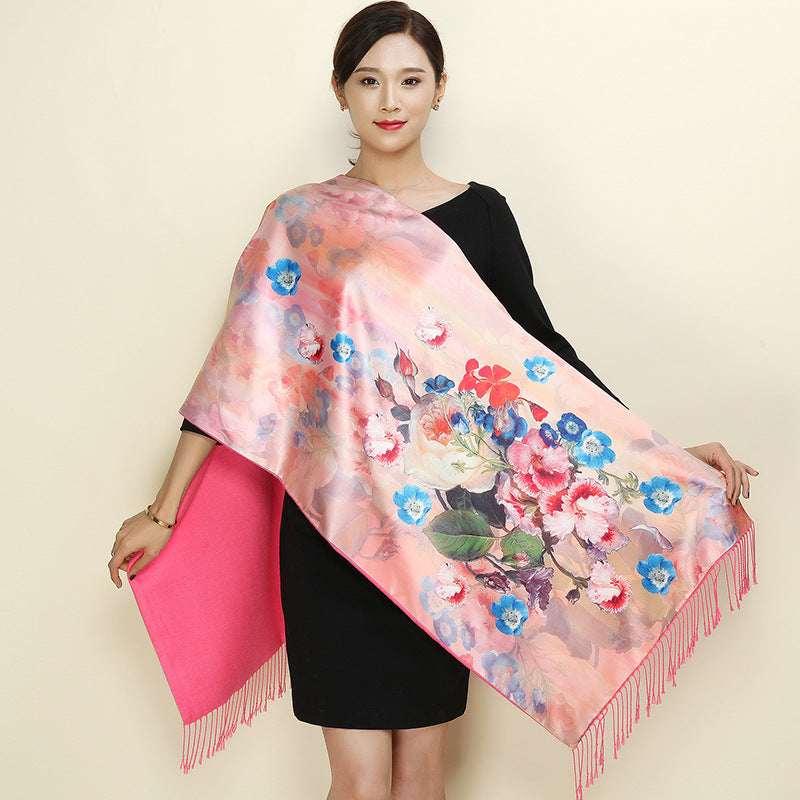 With a cheongsam shawl