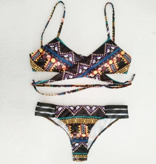 Chest cross straps ethnic style print sexy bikini bikini swimsuit