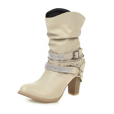 DocStride's SparkleGrip Diamond Buckle Boots - Add a touch of glamour to your footwear with these boots featuring a dazzling diamond buckle, perfect for making a statement wherever you go.