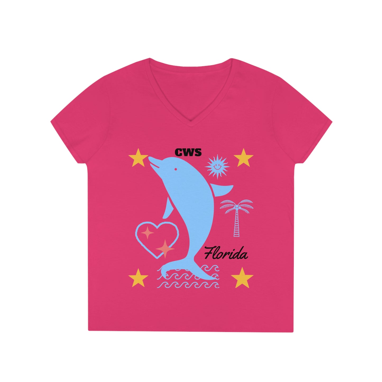 CWS Florida Dolphin Damen-T-Shirt mit V-Ausschnitt von Cozy Winter Store (Versand nur innerhalb der USA)