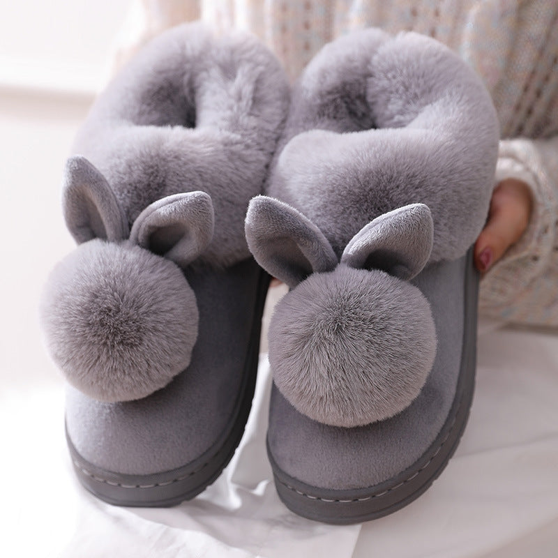 CozyPaws: Warme, flauschige Baumwoll-Hausschuhe mit Kaninchenfell für einen süßen Winter-Look.