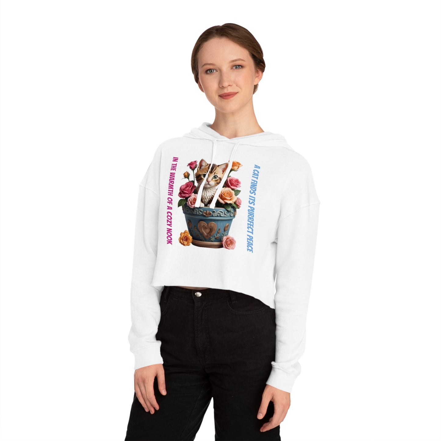 CWS Gatta Cute Cat Women’s Cropped Hooded Sweatshirt by Cozy Winter Store