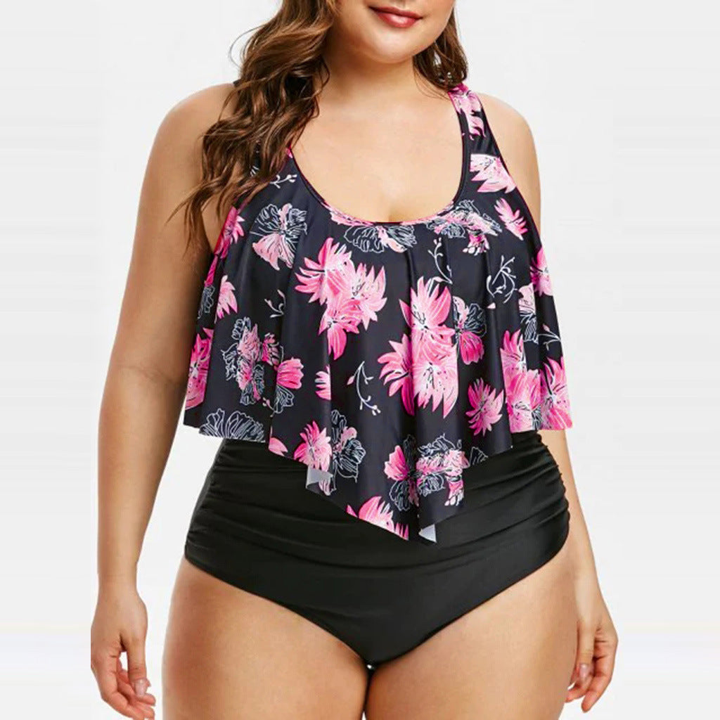 High waist lotus print swimsuit